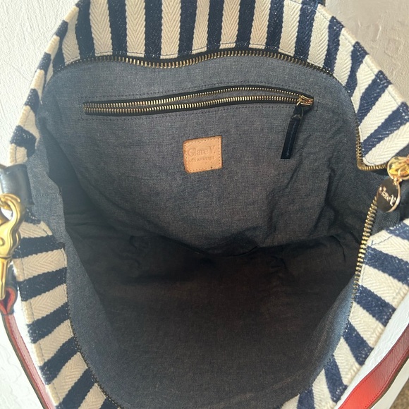 Clare V Canvas Messenger bag in navy and cream stripe. - Picture 9 of 10